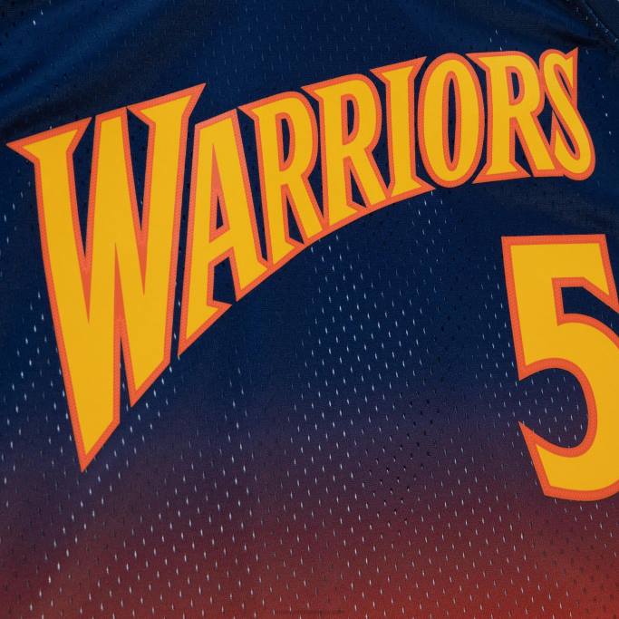 NBA 0F6D7261 golden state warriors baron davis azul marino/naranja hardwood classics fadeaway swingman player jersey