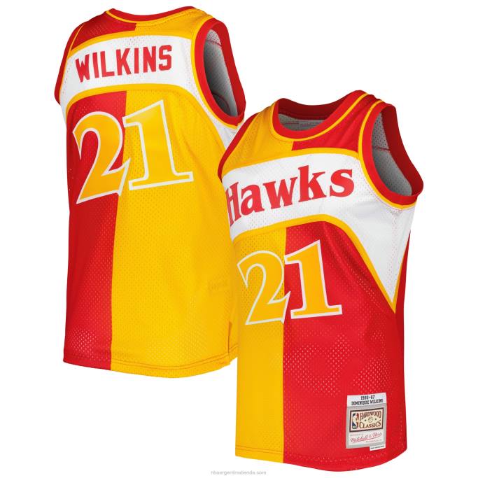 NBA 0F6D286 atlanta hawks dominique wilkins mitchell & ness amarillo/rojo hardwood classics split swingman jersey