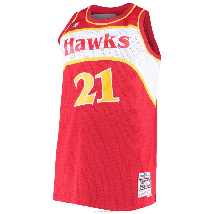 NBA 0F6D8117 atlanta hawks dominique wilkins mitchell & ness rojo grande y alto clásico de madera dura jersey