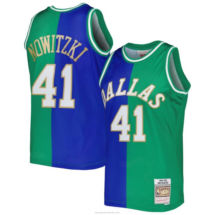 NBA 0F6D1198 dallas mavericks dirk nowitzki mitchell & ness azul/verde hardwood classics split swingman jersey