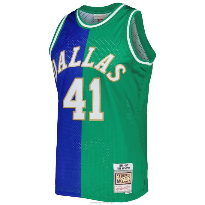 NBA 0F6D1198 dallas mavericks dirk nowitzki mitchell & ness azul/verde hardwood classics split swingman jersey