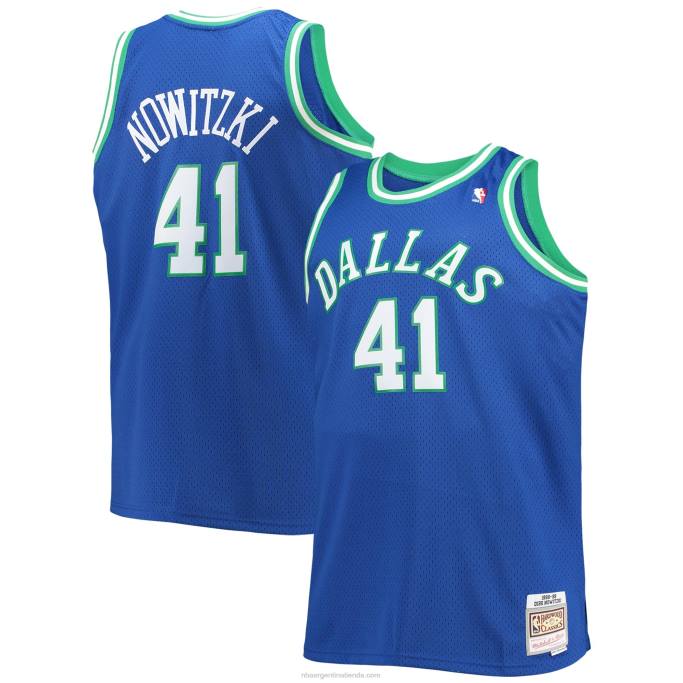 NBA 0F6D1907 dallas mavericks dirk nowitzki mitchell & ness azul grande y alto clásico de madera dura jersey swingman
