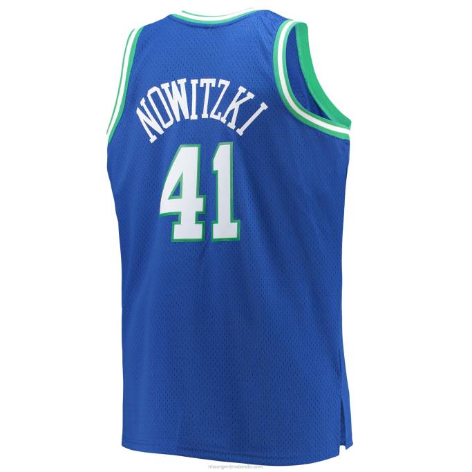 NBA 0F6D1907 dallas mavericks dirk nowitzki mitchell & ness azul grande y alto clásico de madera dura jersey swingman