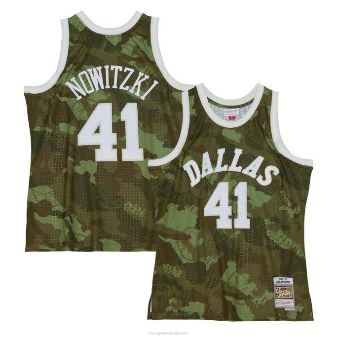 NBA 0F6D5935 dallas mavericks dirk nowitzki mitchell & ness camo hardwood classics fantasma verde swingman jersey