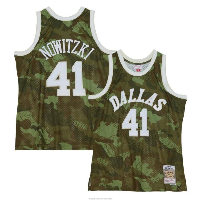 NBA 0F6D5935 dallas mavericks dirk nowitzki mitchell & ness camo hardwood classics fantasma verde swingman jersey