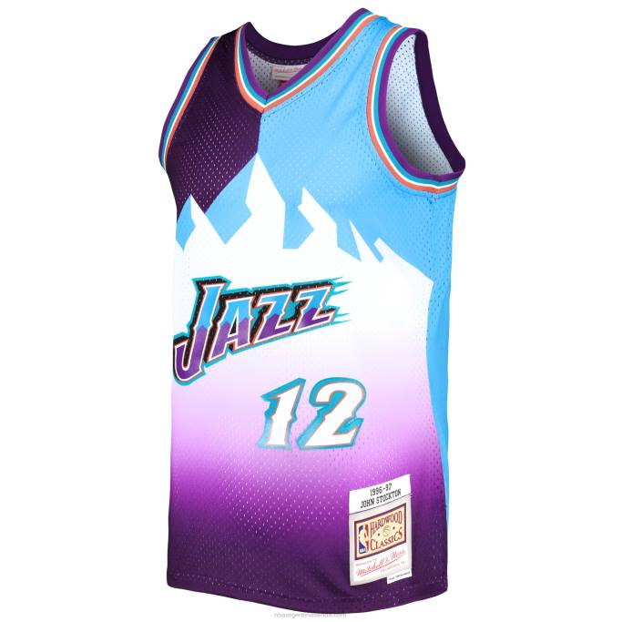 NBA 0F6D1415 utah jazz john stockton mitchell & ness púrpura/turquesa hardwood classics split swingman jersey