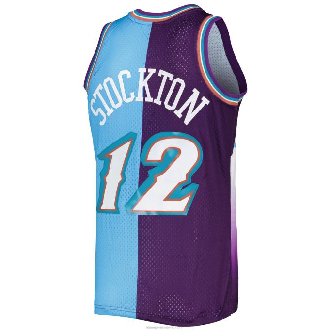 NBA 0F6D1415 utah jazz john stockton mitchell & ness púrpura/turquesa hardwood classics split swingman jersey