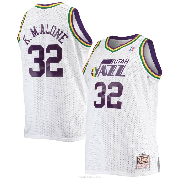 NBA 0F6D4462 utah jazz karl malone mitchell & ness blanco grande y alto clásico de madera dura swingman jersey