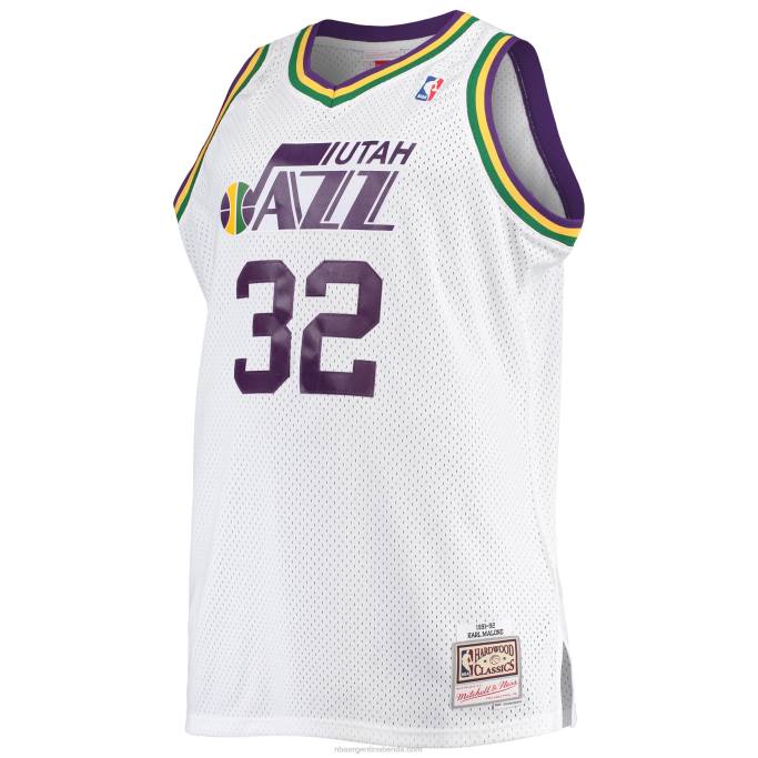 NBA 0F6D4462 utah jazz karl malone mitchell & ness blanco grande y alto clásico de madera dura swingman jersey