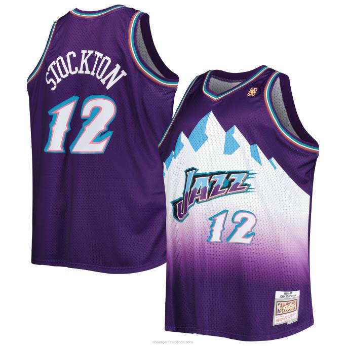 NBA 0F6D5280 utah jazz john stockton mitchell & ness púrpura grande y alto clásico de madera dura swingman jersey