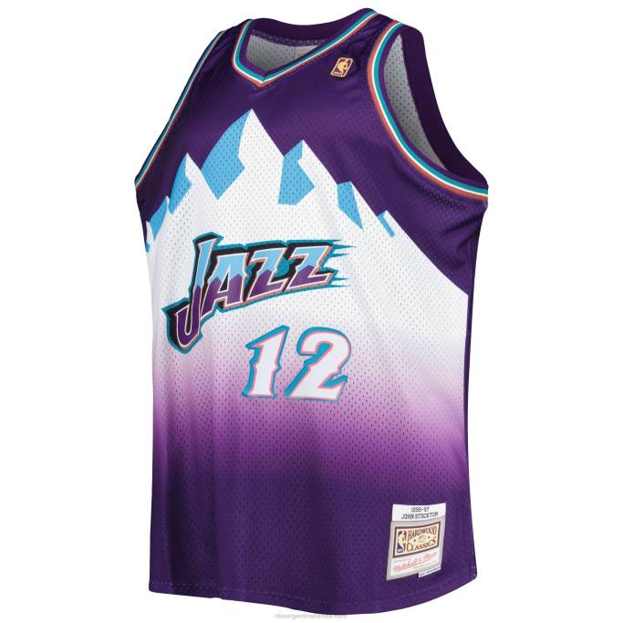 NBA 0F6D5280 utah jazz john stockton mitchell & ness púrpura grande y alto clásico de madera dura swingman jersey