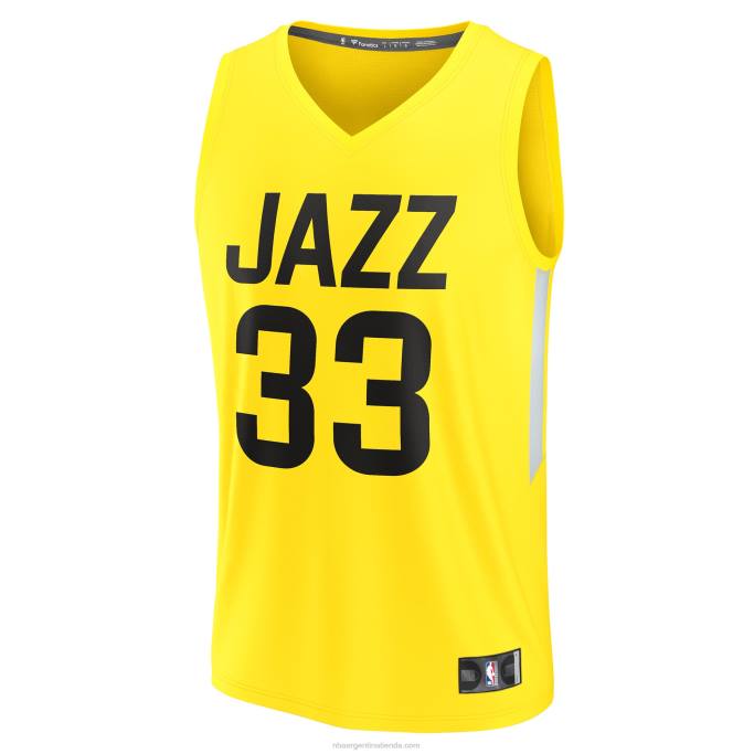 NBA 0F6D7869 utah jazz johnny juzang camiseta amarilla de réplica de jugador fast break