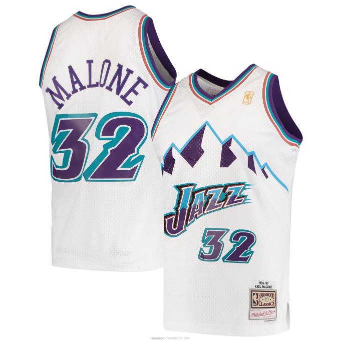 NBA 0F6D899 utah jazz karl malone mitchell & ness white hardwood classics swingman jersey