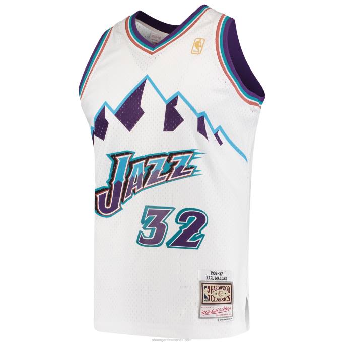 NBA 0F6D899 utah jazz karl malone mitchell & ness white hardwood classics swingman jersey