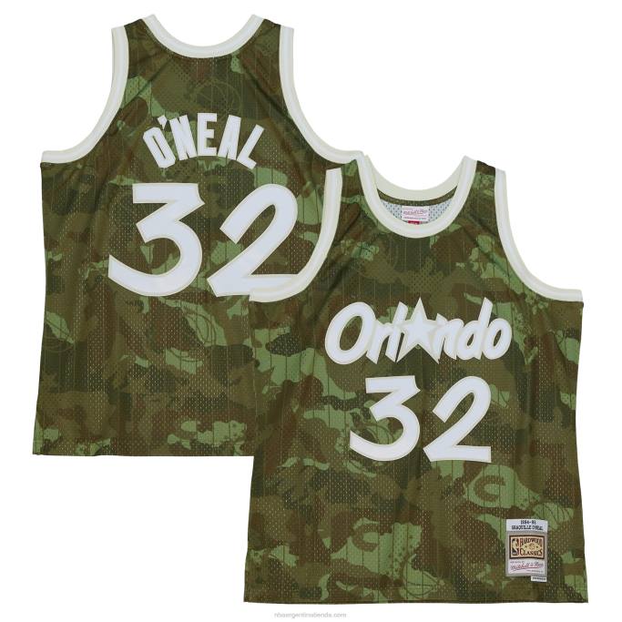 NBA 0F6D7997 orlando magic shaquille o'neal mitchell & ness camo hardwood classics ghost green swingman jersey