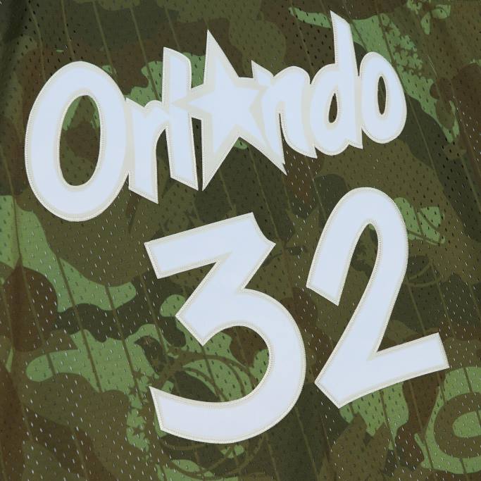 NBA 0F6D7997 orlando magic shaquille o'neal mitchell & ness camo hardwood classics ghost green swingman jersey