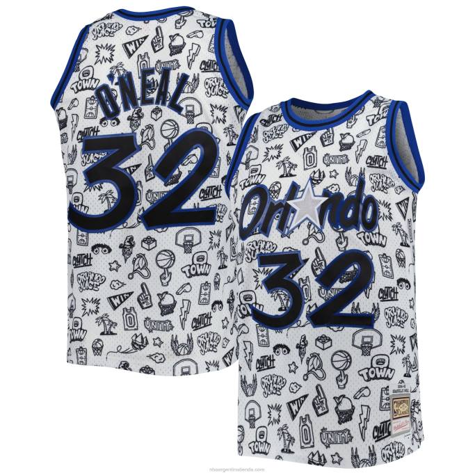 NBA 0F6D8232 orlando magia shaquille o'neal mitchell & ness blancas madera dura clásicos garabatos swingman jersey