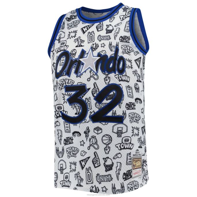 NBA 0F6D8232 orlando magia shaquille o'neal mitchell & ness blancas madera dura clásicos garabatos swingman jersey