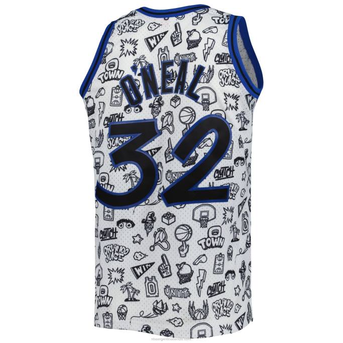 NBA 0F6D8232 orlando magia shaquille o'neal mitchell & ness blancas madera dura clásicos garabatos swingman jersey