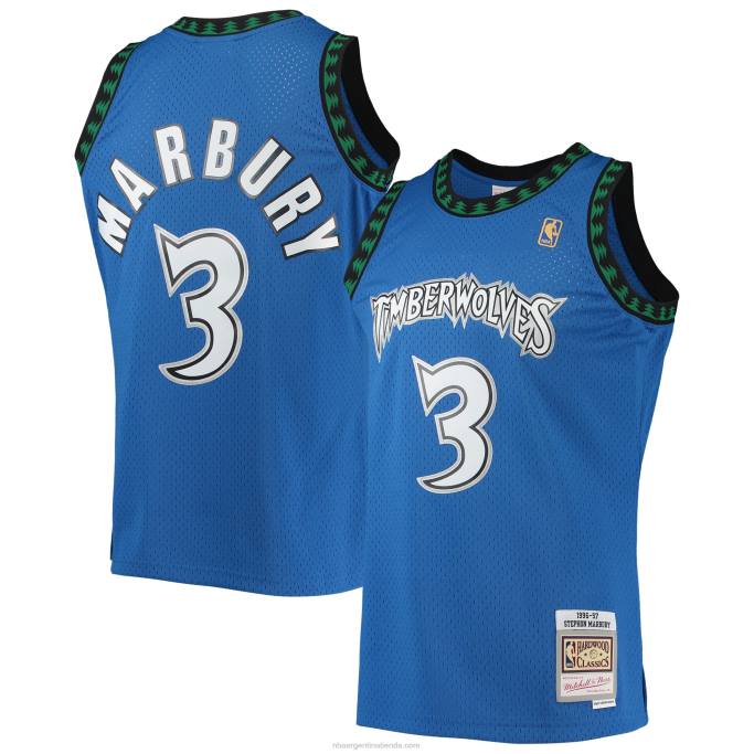 NBA 0F6D2206 minnesota timberwolves stephon marbury mitchell & ness blue hardwood classics swingman jersey