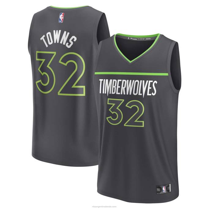 NBA 0F6D4477 minnesota timberwolves karl-anthony towns antracita réplica de camiseta de descanso rápido