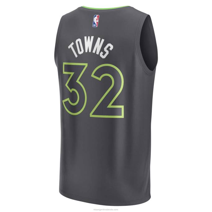 NBA 0F6D4477 minnesota timberwolves karl-anthony towns antracita réplica de camiseta de descanso rápido