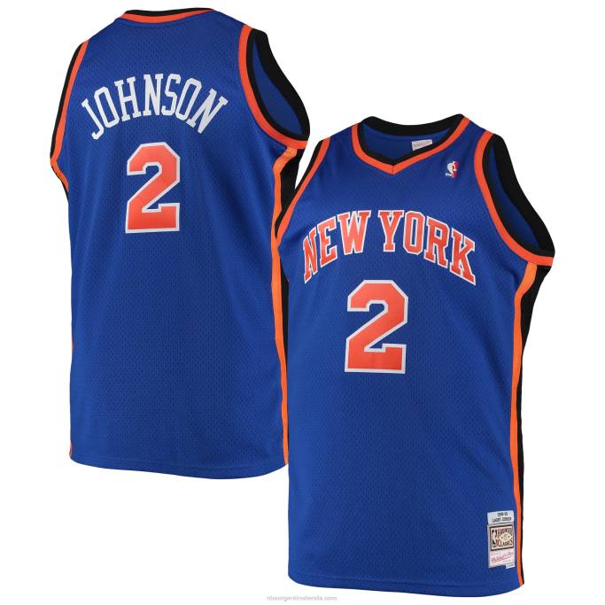 NBA 0F6D1096 larry johnson new york knicks mitchell & ness blue big & tall hardwood classics swingman jersey