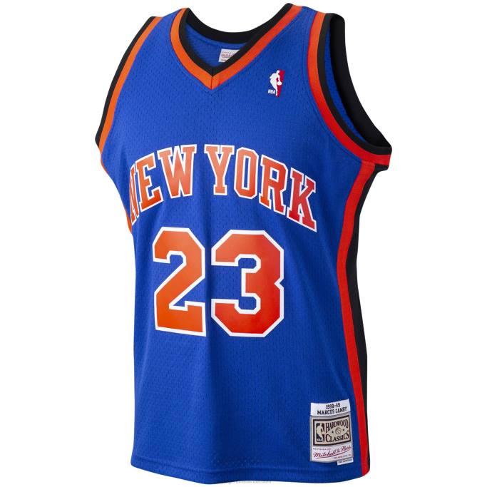 NBA 0F6D1290 nueva york knicks marcus camby mitchell & ness blue hardwood classics swingman player jersey
