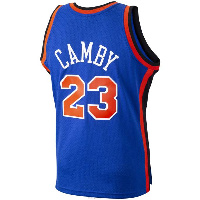 NBA 0F6D1290 nueva york knicks marcus camby mitchell & ness blue hardwood classics swingman player jersey