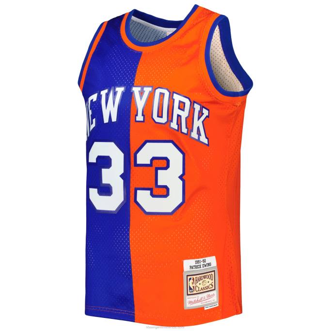NBA 0F6D170 New York Knicks patrick ewing mitchell & ness azul/naranja hardwood classics split swingman jersey