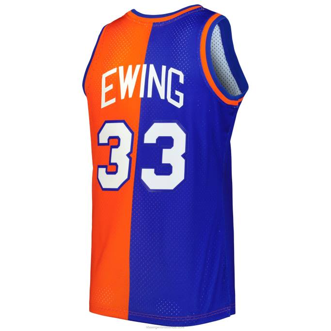 NBA 0F6D170 New York Knicks patrick ewing mitchell & ness azul/naranja hardwood classics split swingman jersey