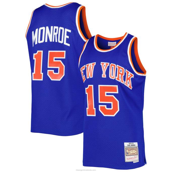 NBA 0F6D3325 camiseta de los new york knicks earl monroe mitchell & ness blue hardwood classics 197swingman