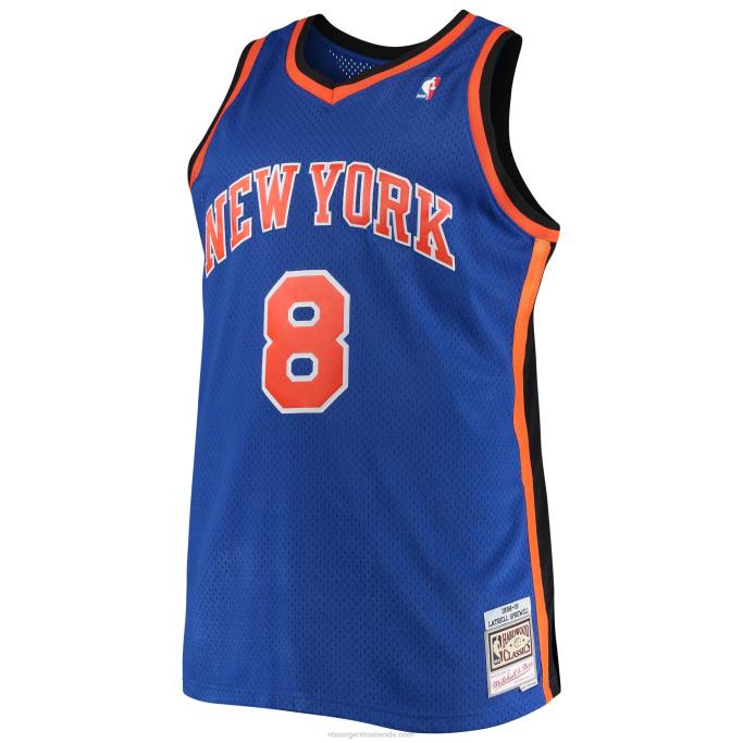 NBA 0F6D4471 new york knicks latrell sprewell mitchell & ness azul grande y alto clásico de madera dura jersey