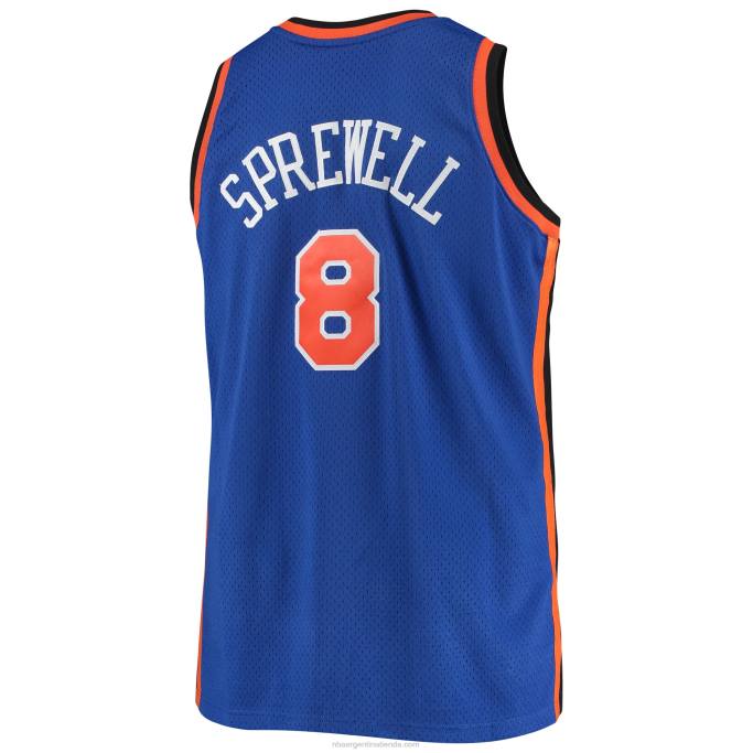 NBA 0F6D4471 new york knicks latrell sprewell mitchell & ness azul grande y alto clásico de madera dura jersey