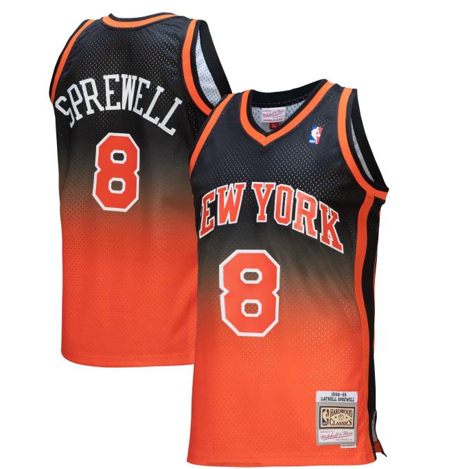 NBA 0F6D4567 New York Knicks Latrell Sprewell Naranja/Negro Hardwood Classics Fadeaway Swingman Player Jersey
