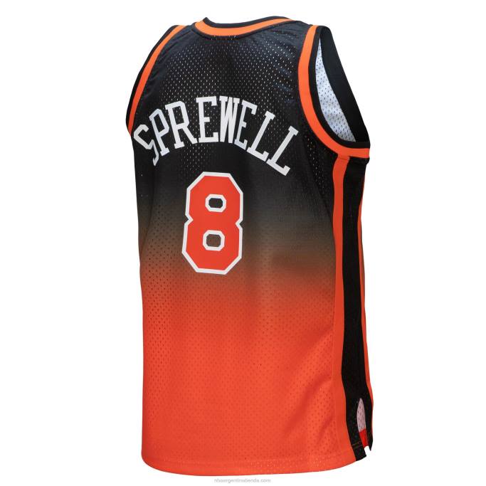 NBA 0F6D4567 New York Knicks Latrell Sprewell Naranja/Negro Hardwood Classics Fadeaway Swingman Player Jersey