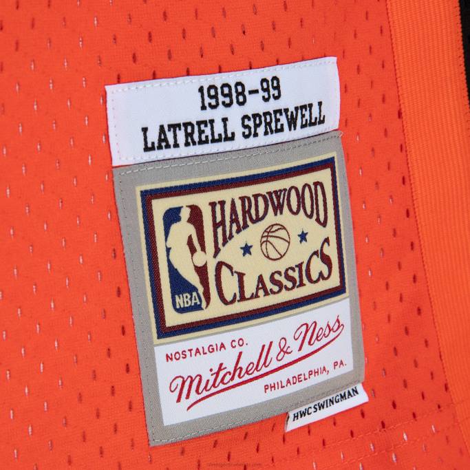 NBA 0F6D4567 New York Knicks Latrell Sprewell Naranja/Negro Hardwood Classics Fadeaway Swingman Player Jersey
