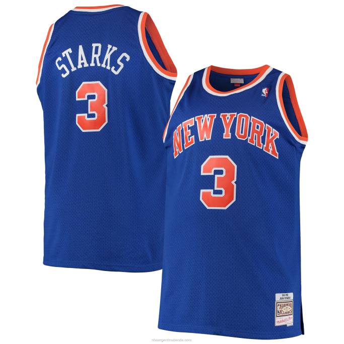 NBA 0F6D4814 john starks new york knicks mitchell & ness azul grande y alto clásico de madera dura swingman jersey
