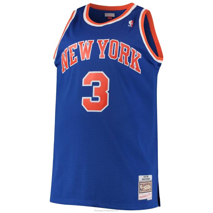NBA 0F6D4814 john starks new york knicks mitchell & ness azul grande y alto clásico de madera dura swingman jersey