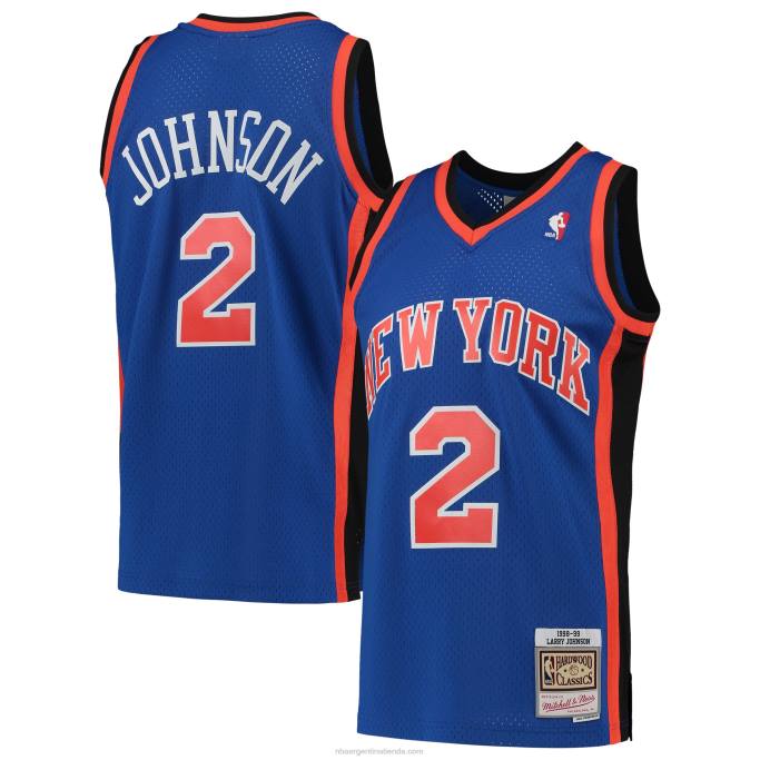 NBA 0F6D5515 new york knicks larry johnson mitchell & ness blue hardwood classics swingman jersey