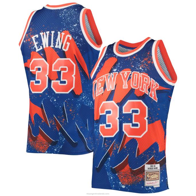 NBA 0F6D5983 patrick ewing de los knicks de nueva york mitchell & ness azul clásico de madera dura hyper hoops swingman jersey