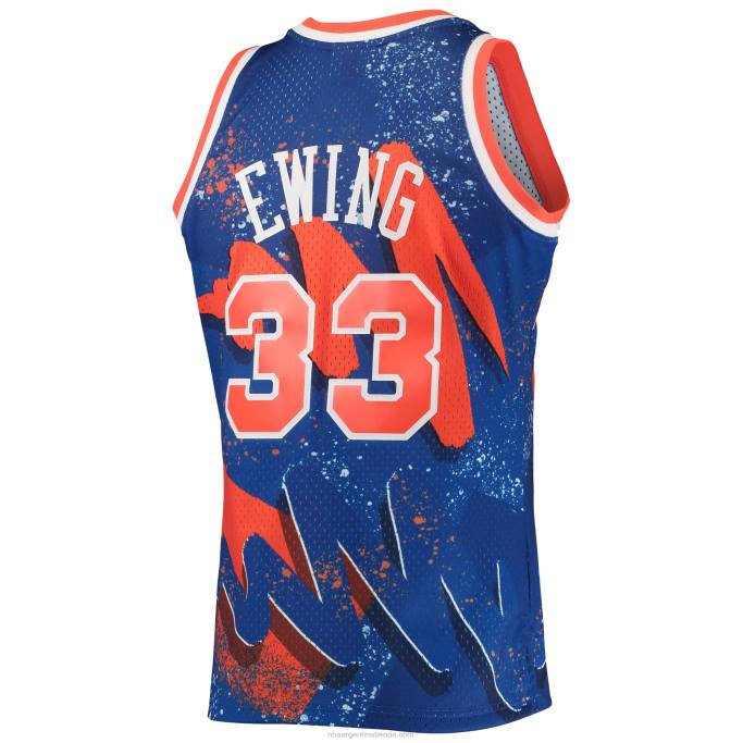 NBA 0F6D5983 patrick ewing de los knicks de nueva york mitchell & ness azul clásico de madera dura hyper hoops swingman jersey