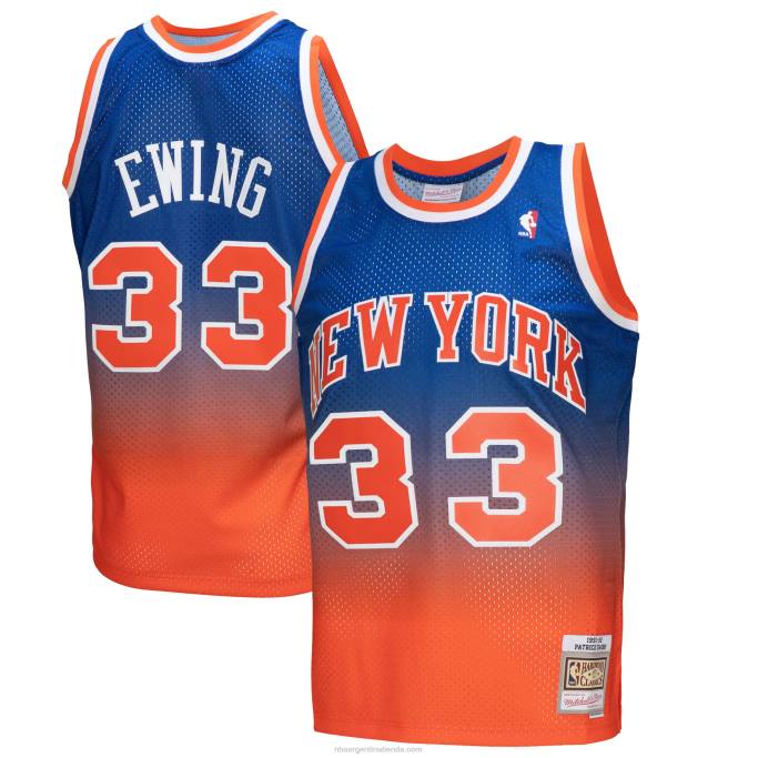 NBA 0F6D614 New York Knicks Patrick Ewing Naranja/Royal Hardwood Classics Fadeaway Swingman playera de jugador