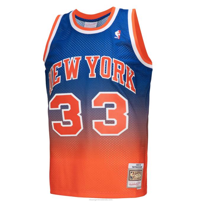 NBA 0F6D614 New York Knicks Patrick Ewing Naranja/Royal Hardwood Classics Fadeaway Swingman playera de jugador