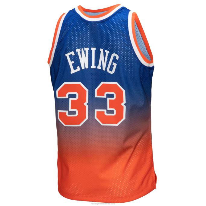 NBA 0F6D614 New York Knicks Patrick Ewing Naranja/Royal Hardwood Classics Fadeaway Swingman playera de jugador