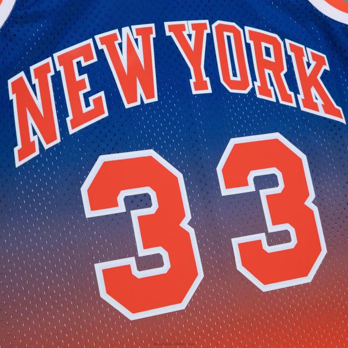 NBA 0F6D614 New York Knicks Patrick Ewing Naranja/Royal Hardwood Classics Fadeaway Swingman playera de jugador