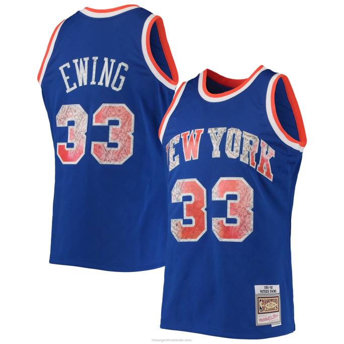 NBA 0F6D6271 new york knicks patrick ewing blue hardwood classics 75 aniversario diamante swingman jersey