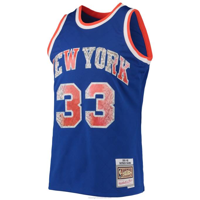 NBA 0F6D6271 new york knicks patrick ewing blue hardwood classics 75 aniversario diamante swingman jersey