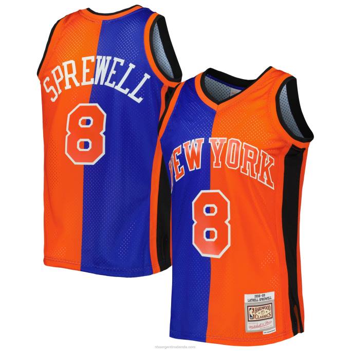 NBA 0F6D7304 camiseta new york knicks latrell sprewell mitchell & ness azul/naranja hardwood classics split swingman jersey