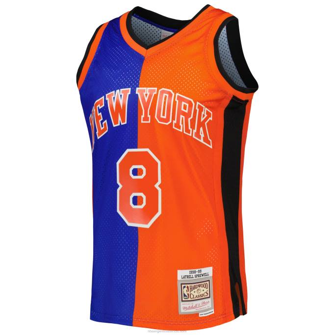 NBA 0F6D7304 camiseta new york knicks latrell sprewell mitchell & ness azul/naranja hardwood classics split swingman jersey